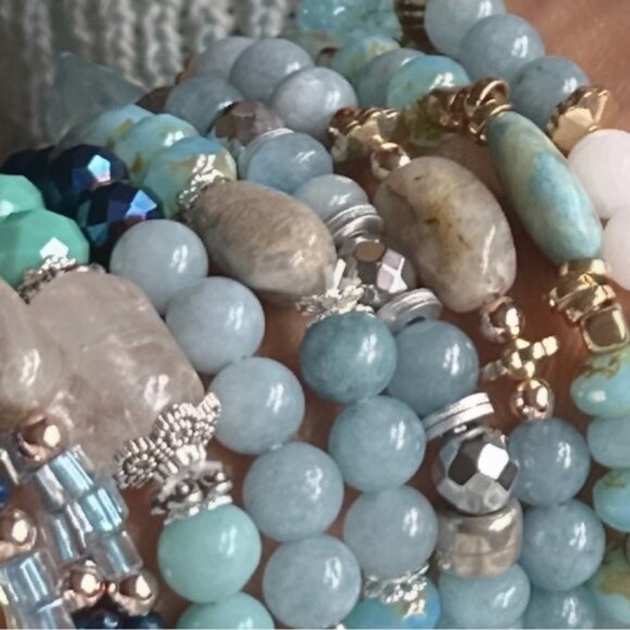 Larimar gold heart Bracelet March Birth Gemstone Bracelet gold beaded unique - Picture 6 of 7